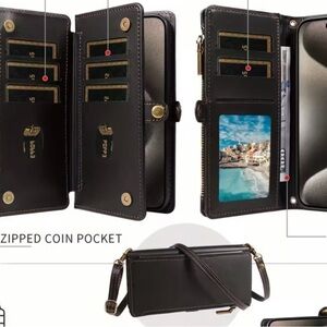 Cell Phone Wallet For iPhone 15 Pro Max Crossbody Case